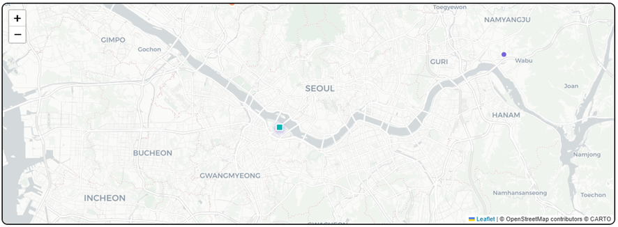 CARTO Positron (Light)(영문만 가능, 더 확대하면 한국어 표시)