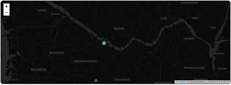 CARTO Dark Matter (Dark)(영문만 가능, 더 확대하면 한국어 표시)